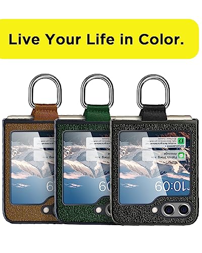 AICase for Samsung Galaxy Z Flip 5 Case Leather, Slim Protective Shockproof Phone Case with Ring for Galaxy Z Flip 5 5G, Black