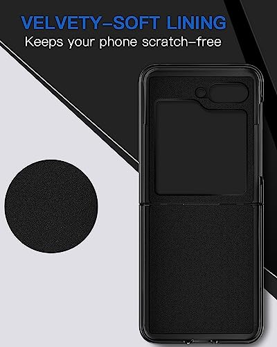 AICase for Samsung Galaxy Z Flip 5 Case Leather, Slim Protective Shockproof Phone Case with Ring for Galaxy Z Flip 5 5G, Black