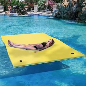 yitahome 9' x 6' lake floats floating mat water mat inflatable rafts lily pad pools beach, xpe floating island for kid adults, yellow