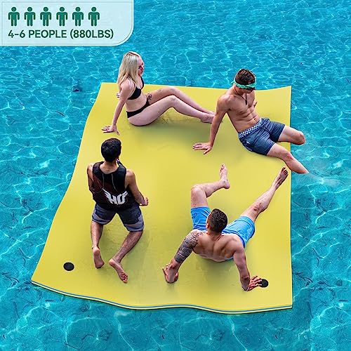 YITAHOME 9' X 6' Lake Floats Floating Mat Water Mat Inflatable Rafts Lily Pad Pools Beach, XPE Floating Island for Kid Adults, Yellow