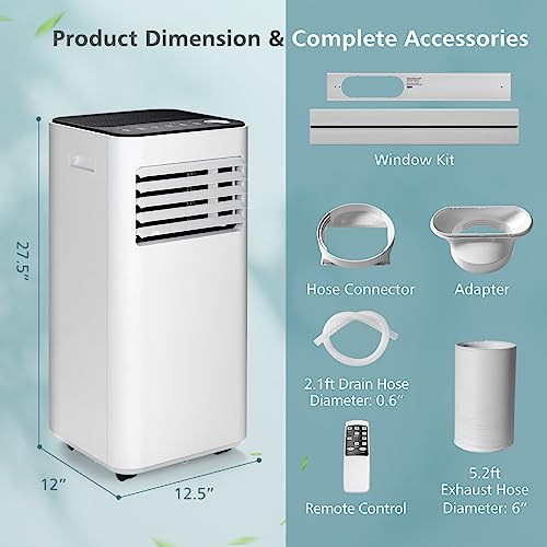 GOFLAME 8000BTU Portable Air Conditioner, AC Cooling Unit with Fan & Dehumidifier, 24H Timer, LED Display, Remote Control, Cool Rooms up to 350 Sq.Ft, Freestanding AC for Living Room (White-8000BTU)