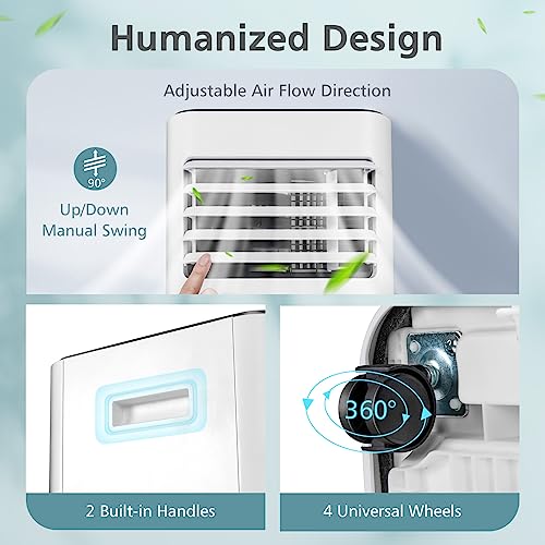 GOFLAME 8000BTU Portable Air Conditioner, AC Cooling Unit with Fan & Dehumidifier, 24H Timer, LED Display, Remote Control, Cool Rooms up to 350 Sq.Ft, Freestanding AC for Living Room (White-8000BTU)