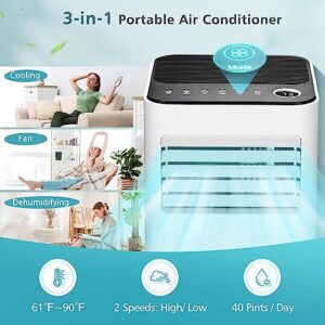 GOFLAME 8000BTU Portable Air Conditioner, AC Cooling Unit with Fan & Dehumidifier, 24H Timer, LED Display, Remote Control, Cool Rooms up to 350 Sq.Ft, Freestanding AC for Living Room (White-8000BTU)