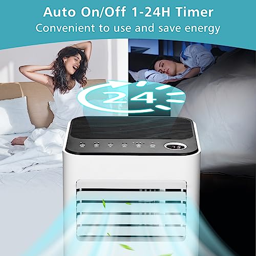GOFLAME 8000BTU Portable Air Conditioner, AC Cooling Unit with Fan & Dehumidifier, 24H Timer, LED Display, Remote Control, Cool Rooms up to 350 Sq.Ft, Freestanding AC for Living Room (White-8000BTU)
