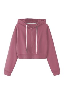 sweatyrocks women's long sleeve drawstring full zip hooded jacket crop sweatshirt watermelon pink m