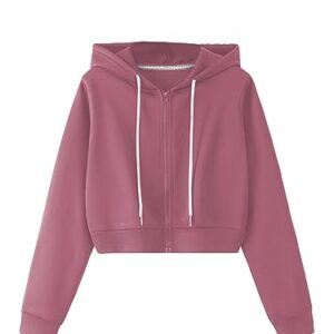 SweatyRocks Women's Long Sleeve Drawstring Full Zip Hooded Jacket Crop Sweatshirt Watermelon Pink M