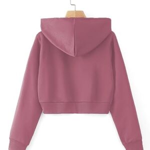 SweatyRocks Women's Long Sleeve Drawstring Full Zip Hooded Jacket Crop Sweatshirt Watermelon Pink M