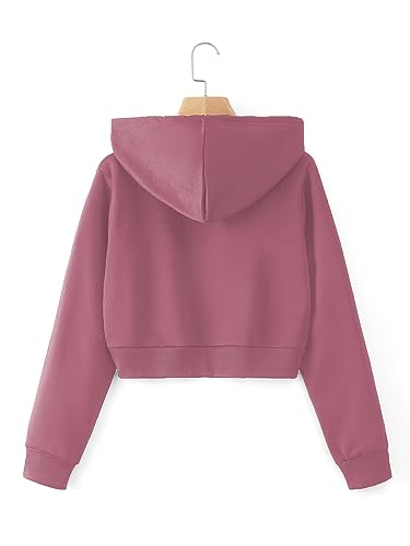 SweatyRocks Women's Long Sleeve Drawstring Full Zip Hooded Jacket Crop Sweatshirt Watermelon Pink M