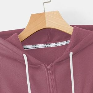 SweatyRocks Women's Long Sleeve Drawstring Full Zip Hooded Jacket Crop Sweatshirt Watermelon Pink M