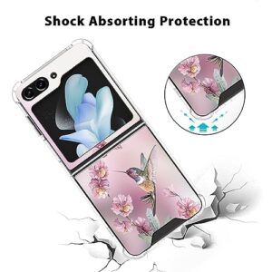 OOK for Samsung Galaxy Z Flip 5 Case,Clear Z Flip 5 Case Cute Pink Flower Floral Pattern Crystal Soft TPU Bumper Hard Back Shockproof Protection Full Body Protection Cover for Galaxy Z Flip 5