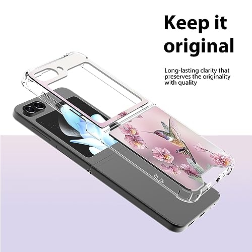 OOK for Samsung Galaxy Z Flip 5 Case,Clear Z Flip 5 Case Cute Pink Flower Floral Pattern Crystal Soft TPU Bumper Hard Back Shockproof Protection Full Body Protection Cover for Galaxy Z Flip 5