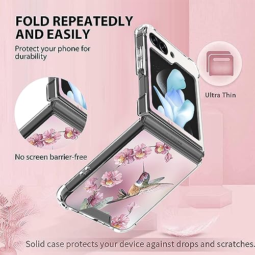 OOK for Samsung Galaxy Z Flip 5 Case,Clear Z Flip 5 Case Cute Pink Flower Floral Pattern Crystal Soft TPU Bumper Hard Back Shockproof Protection Full Body Protection Cover for Galaxy Z Flip 5