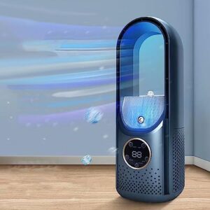usb leafless fan - portable air conditioner multifunctional timing conditioning fan, household dormitory office desktop humidification electric fan, for travel camping (blue)
