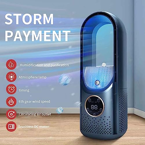 USB Leafless Fan - Portable Air Conditioner Multifunctional Timing Conditioning Fan, Household Dormitory Office Desktop Humidification Electric Fan, for Travel Camping (Blue)