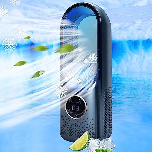USB Leafless Fan - Portable Air Conditioner Multifunctional Timing Conditioning Fan, Household Dormitory Office Desktop Humidification Electric Fan, for Travel Camping (Blue)