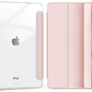 Hoidokly iPad Air 5th Generation Case iPad Air 4th/5th Clear Case 10.9 inch 2022 2020 (A2588/A2589/A2591/A2316/A2324/A2325/A2072) with Transparent Back/Pencil Holder/Auto Sleep (Pink)