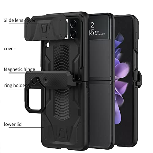 EAXER for Samsung Galaxy Z Flip 4 5G Case, Shockproof Cover with Hinge Protection Rugged All-Inclusive Slide Camera Lens Protection Ring Stand Phone Case Cover (Silver)