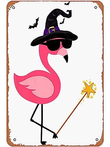 Flamingo Witch Hat Halloween Flamingo Lover Premium Metal Signs Vintage Man Cave Bar 8x12inch