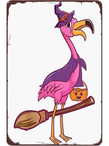 halloween 2020 treat flamingo witch witches costume vintage signs metal vintage man cave bar kitchen bathroom garden garage gift funny printing decoration 8 x12 inch