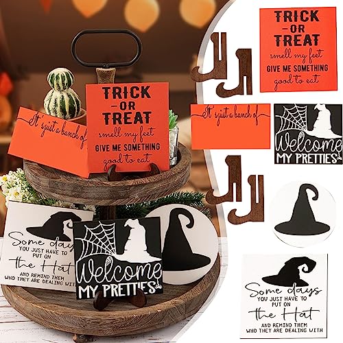 Halloween Tier Tray Decor Halloween Rustic Wooden Mini Sign Tiered Tray Decorations Farmhouse, Halloween Wood Sign Rustic Farmhouse Decor for Halloween Bathroom Bedroom Shelf Mantle Decoration