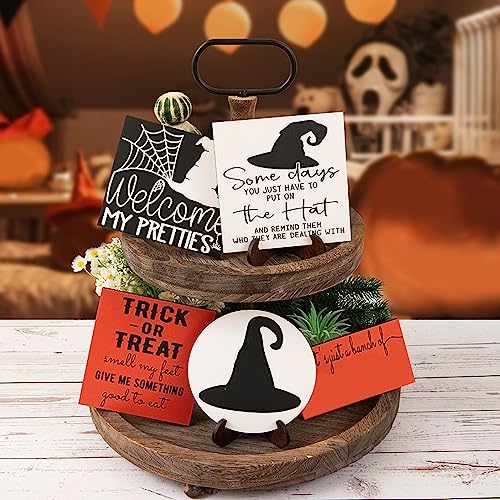 Halloween Tier Tray Decor Halloween Rustic Wooden Mini Sign Tiered Tray Decorations Farmhouse, Halloween Wood Sign Rustic Farmhouse Decor for Halloween Bathroom Bedroom Shelf Mantle Decoration