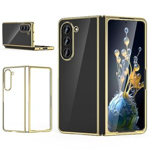 mateprox clear cases for samsung galaxy z fold 5 case, slim thin lightweight protective transparent phone cover with electroplated frame for for samsung galaxy z fold 5 5g-gold