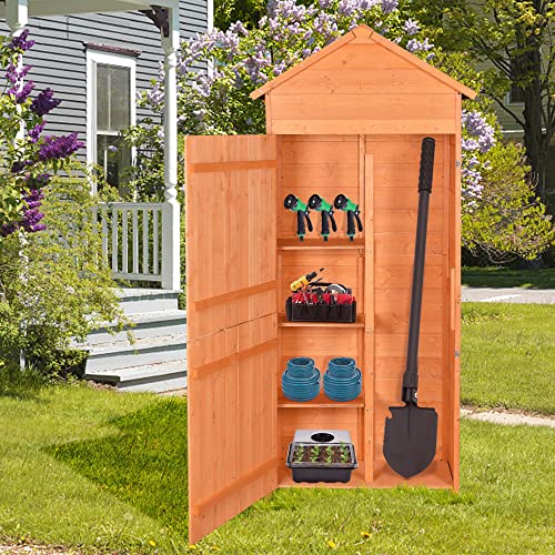 FRANSOUL Outdoor Wood Storage Shed Garden Storage Room, Waterproof Large Tool Storage Cabinet with Lockable Doors for Patio, Backyard, Lawn, Meadow, Farmland, Natural