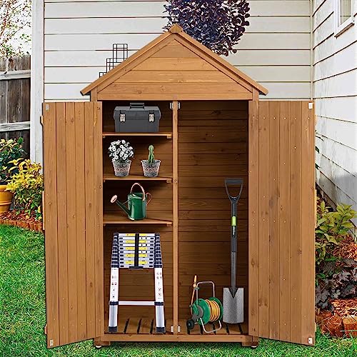 39.56" L x 22.04" W x 68.89" H Outdoor Storage Cabinet Garden Wood Tool Shed Outside Wooden Closet with Shelves and Latch, Brown