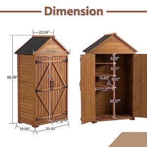 39.56" L x 22.04" W x 68.89" H Outdoor Storage Cabinet Garden Wood Tool Shed Outside Wooden Closet with Shelves and Latch, Brown