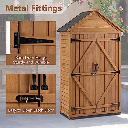 39.56" L x 22.04" W x 68.89" H Outdoor Storage Cabinet Garden Wood Tool Shed Outside Wooden Closet with Shelves and Latch, Brown