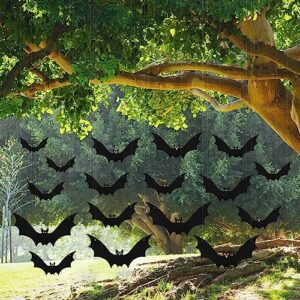 18pcs hanging bats halloween decoration outside, halloween bats outdoor decor halloween party decorations with eye stickers for hanging yard tree sign porch lawn door wall (3 sizes)