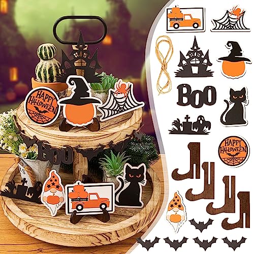 Halloween Tiered Tray Decor Bundle Wooden Mini Sign Living Room Fireplace Farmhouse Decors for Tiered Tray Office Tiered Tray Set Tiered Tray Decors Set Tiered Tray Items Bedroom Wooden Decor