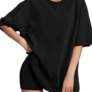 ATHMILE Womens Oversized T Shirts Loose Fit Crewneck Short Sleeve Tops Summer Casual Blouse Y2K Basic Tee 2023 Black