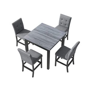 Merax 5-Piece Wooden Counter Height Dining Set,Square Dining Room Table and Chairs Stools w/Footrest and 4 Upholstered High-Back Chairs,(Black+Gray)