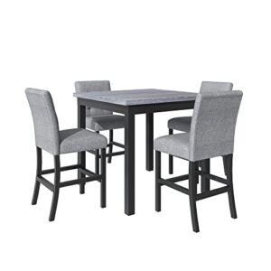 Merax 5-Piece Wooden Counter Height Dining Set,Square Dining Room Table and Chairs Stools w/Footrest and 4 Upholstered High-Back Chairs,(Black+Gray)