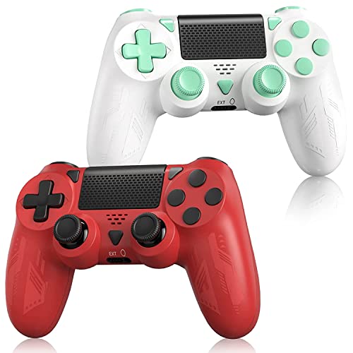 Gamrombo 2 Pack Wireless Controller Replacement for PS-4 Compatible with PS-4/Slim/Pro/PC, Support 1000mAh Battery/3.5mm headphone jack/6-Axis Motion Control/Touch Pad/Turbo (Green+Red)