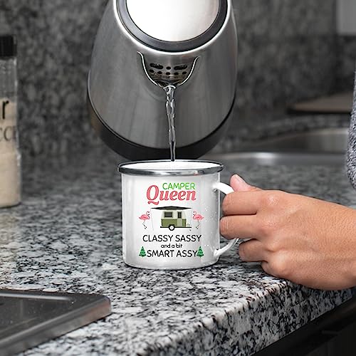 Classy Saucy Gift for Smart Assy Camper Queen 12oz Enamel Silver Mug