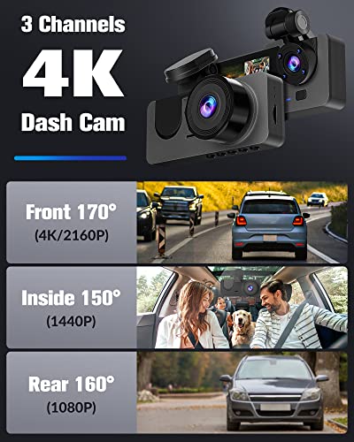 Dash Camera for Cars,4K Car Camera Full UHD Dash Cam Front Rear with Free 32GB SD Card,Built-in Super Night Vision,2.0'' IPS Screen,170°Wide Angle,WDR, Loop Recording, 24H Parking Mode