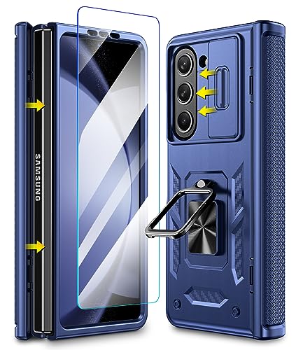 Caka Case Designed for Galaxy Z Fold 5 Case with Screen Protector, 360°Ring Magnetic Kickstand & Camera Cover & Hinge Protector for Samsung Galaxy Z Fold 5 Phone - Navy Blue