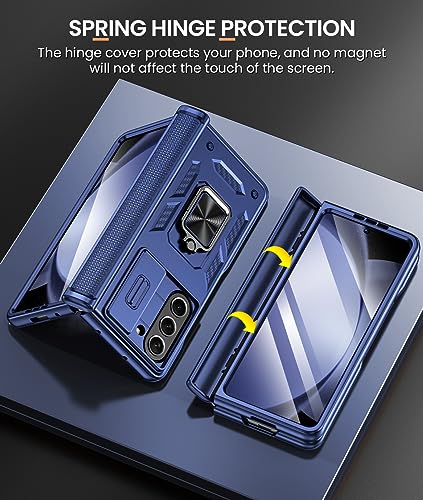 Caka Case Designed for Galaxy Z Fold 5 Case with Screen Protector, 360°Ring Magnetic Kickstand & Camera Cover & Hinge Protector for Samsung Galaxy Z Fold 5 Phone - Navy Blue