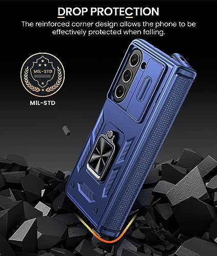 Caka Case Designed for Galaxy Z Fold 5 Case with Screen Protector, 360°Ring Magnetic Kickstand & Camera Cover & Hinge Protector for Samsung Galaxy Z Fold 5 Phone - Navy Blue