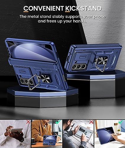 Caka Case Designed for Galaxy Z Fold 5 Case with Screen Protector, 360°Ring Magnetic Kickstand & Camera Cover & Hinge Protector for Samsung Galaxy Z Fold 5 Phone - Navy Blue