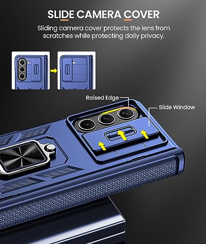 Caka Case Designed for Galaxy Z Fold 5 Case with Screen Protector, 360°Ring Magnetic Kickstand & Camera Cover & Hinge Protector for Samsung Galaxy Z Fold 5 Phone - Navy Blue