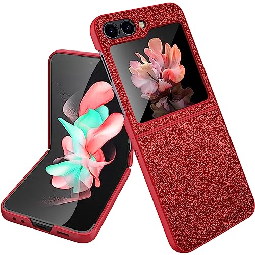 NINKI Compatible Samsung Galaxy Z Flip 5 5G Case with Screen Protector,Luxury Glitter Shiny Rhinestone Diamond Z Flip 5 Cover,Bling Samsung Flip 5 Case Sparkle Phone Case for Samsung Z Flip 5 Case Red