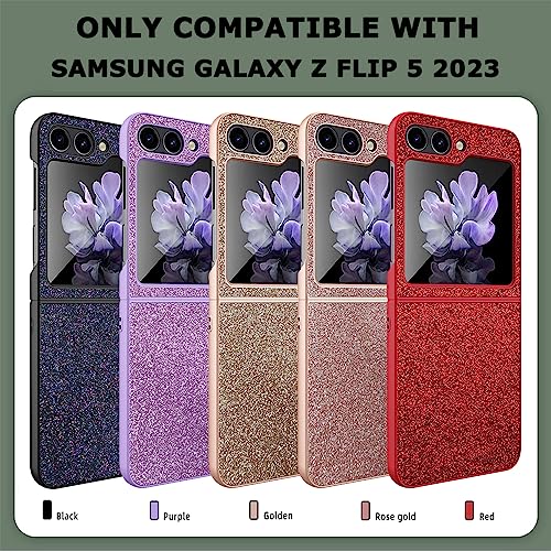 NINKI Compatible Samsung Galaxy Z Flip 5 5G Case with Screen Protector,Luxury Glitter Shiny Rhinestone Diamond Z Flip 5 Cover,Bling Samsung Flip 5 Case Sparkle Phone Case for Samsung Z Flip 5 Case Red