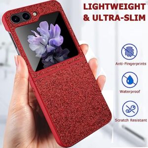 NINKI Compatible Samsung Galaxy Z Flip 5 5G Case with Screen Protector,Luxury Glitter Shiny Rhinestone Diamond Z Flip 5 Cover,Bling Samsung Flip 5 Case Sparkle Phone Case for Samsung Z Flip 5 Case Red