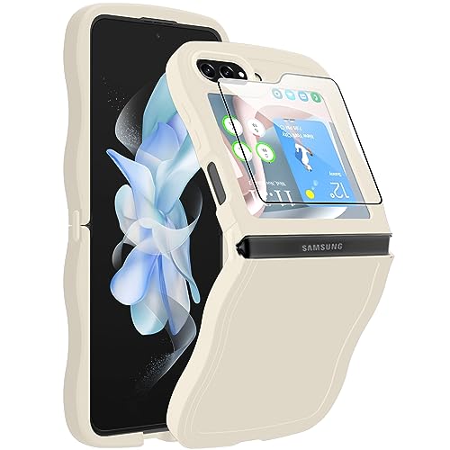 Marphe Design for Samsung Galaxy Z Flip 5 Silicone Cute Curly Wave Frame Shockproof Phone Case for Galaxy Z Flip 5 5G,-White