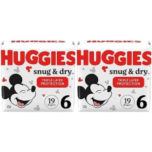 huggies snug & dry baby diapers, size 6 (35+ lbs), 19 ct (pack of 2)