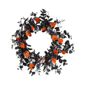 halloween floral wreath hangers, 11.81inch 35cm round artificial leaf and branch pumpkin cards garland for inside outside, farmhouse, porch wall or window decor sign front door decoration