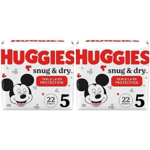 huggies snug & dry baby diapers, size 5 (27+ lbs), 22 ct (pack of 2)